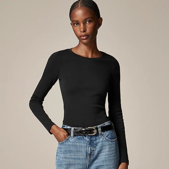 J. Crew Women's Perfect-fit long-sleeve crewneck T-shirt Small Black Color - Picture 1 of 6